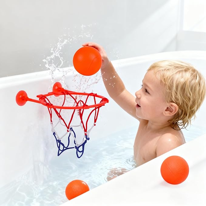 2,5or10 Bath Toys for Toddlers-Bathtub Basketball Hoop for Kids-Bath Toys Shower Toys for Kids Ages 3-8-Suction Cup Basketball Hoop & 2 Soft Balls Set for Boys Girls (2)