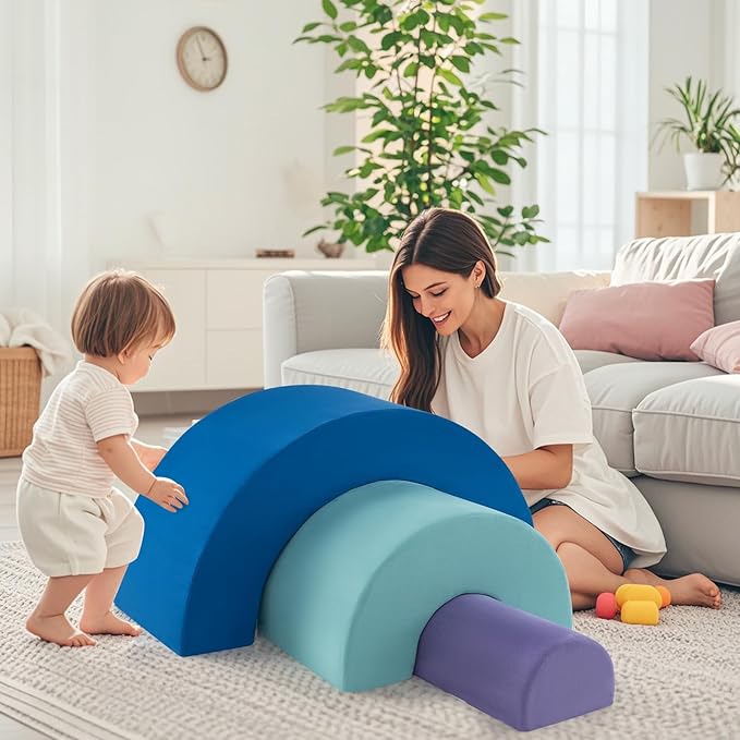 Costzon Rainbow Toddler Climbing Toys Indoor, 3 Pieces Soft Foam Blocks w/Skin-Friendly Suede Fabric Cover, Elastic Sponge Fillings & Smooth Zippers for Crawling Playing, Climbing Blocks for Kids 3+
