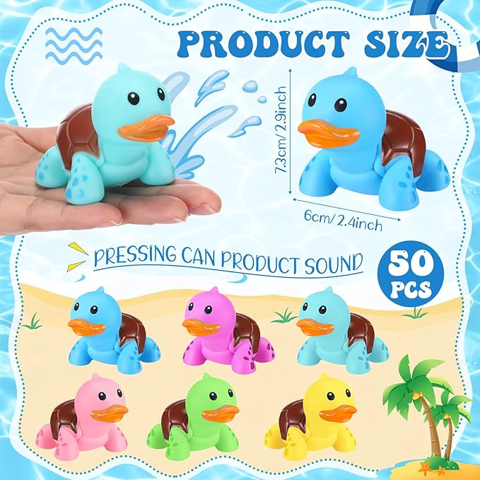 HyDren 50 Pcs Rubber Turtle Duck Glow in The Dark Cute Duck Bulk Mini Squeaky Rubber Toys Floating Bathtub Favors Gifts for Sea Carnival Valentine's Day Beach Party Decor(6 Colors)