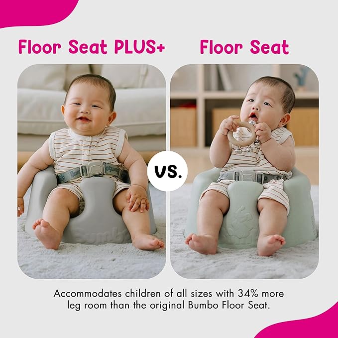 Bumbo Foam Infant Floor Seat Plus+ with Tray for Babies 3 to 12 Months Old, Monsoon - Portable Soft Baby Chair with Large Legroom and 3-Point Harness for Feeding and Play