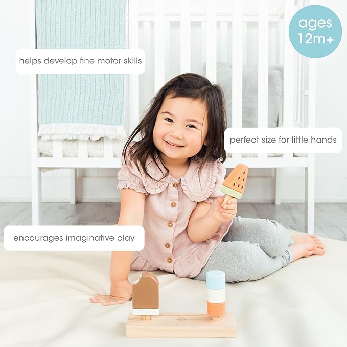 Pearhead Wooden Stacking Toy – Ice Cream Mix & Match Pretend Play Food, FSC-Certified, Montessori Toy Develops Fine Motor Skills & Hand-Eye Coordination, Boys and Girls, 1 Year Old+