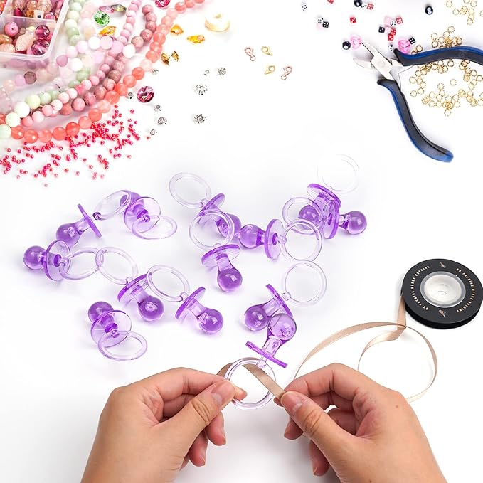50 Pieces 2.75 Inch Baby Pacifier Baby Shower Plastic Pacifier for Baby Shower Pacifier, Baby Shower Gender Show Party Decoration DIY Baby Shower Birthday Party Gift (Purple)