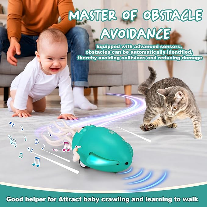 Palksky Dancing Squid Baby Toy in Tummy Time,Magic Electric Octopus Automatic Obstacle Avoidance Toy with Light & Music,Crawling Toys for Learning to Walk,Green