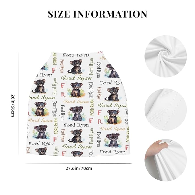 Personalized Car Seat Covers for Babies with Name – Multi-use Breastfeeding Cover Custom Panther Carseat Canopy Cover, Infant Stroller Covers for Boys and Girls
