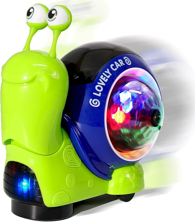 Hunfur Auto-Sensing Snail Crawling Toy,Dynamic LED Lights Music Interactive Toy for Baby Infant Boy Girl, Funny Birthday for Toddler