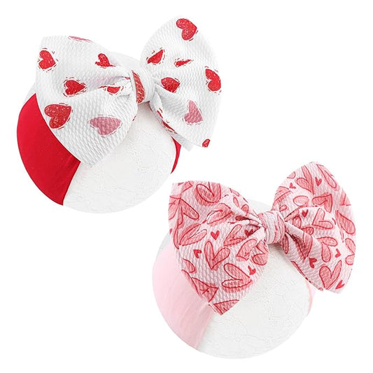 Valentines Bows for Baby Girls 6'' Large Nylon Headband Handmade Hairbands with Bows Red Light Pink Heart Baby Valentines Day Gifts Hair Accessories Kids