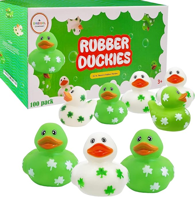 The Dreidel Company St. Patrick's Holiday Rubber Duck Toy Duckies for Kids, Bath Birthday Gifts Baby Showers Summer Beach and Pool Activity, 2" (100-Pack)