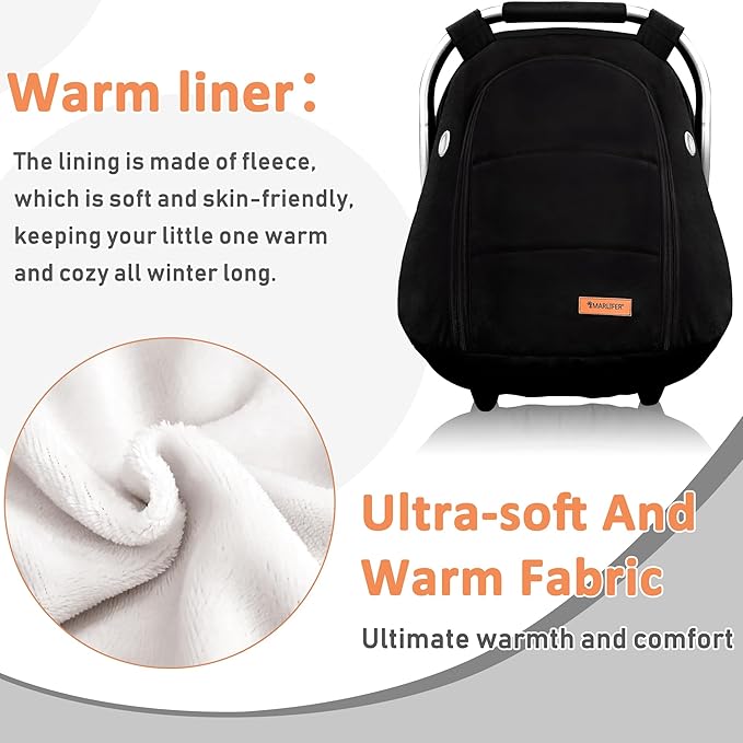 Waterproof Winter Baby Car Seat Cover, Carseat Cover Boys, Cozy & Warm Cover, Infant Car Seat Canopy, Universal Cold Weather Shield, Black