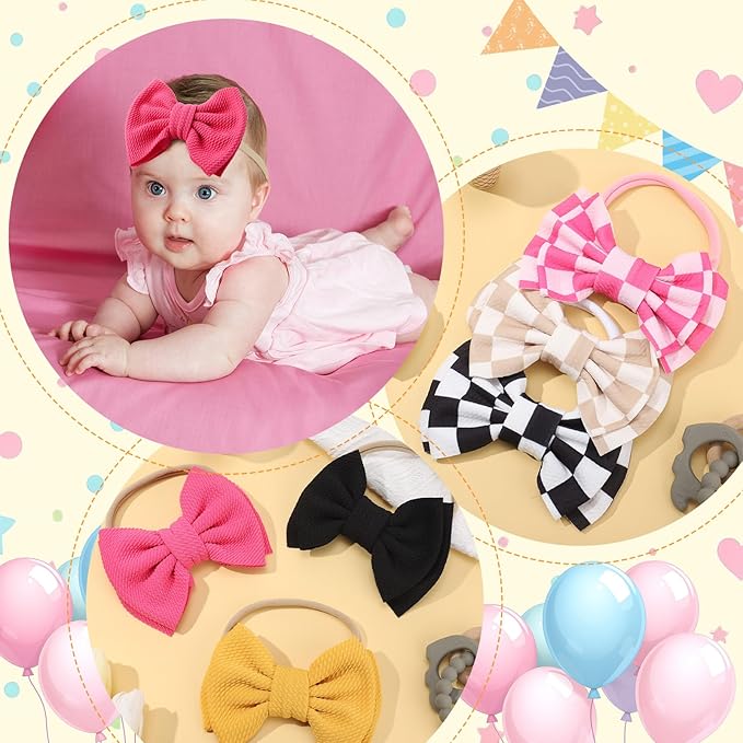 JATEBI 6 PCS Baby Girl Hair Bows Set Checkered Cow Print Bows Headbands for Girls Cowgirl Accessories Newborn Toddler Baby Outfits Checkered