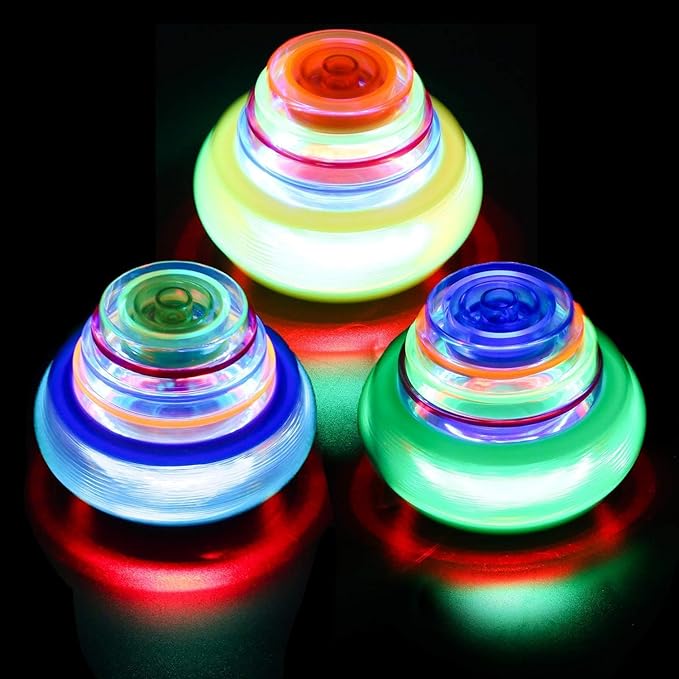PROLOSO 12 Pack Led Spinning Tops Peg Top Light Up Music Spin Toys Glow in the Dark Party Supplies Gift Multicolored
