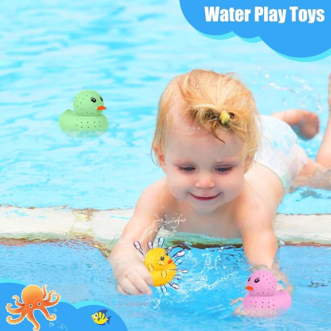 4 PCS Ducks Water Balls, Sensory Stress Relief Floating Pool Toys for Kids, Water Splash Balls Toddler Swim & Bath Toys, Christmas Goodie Bag Fillers for Babies
