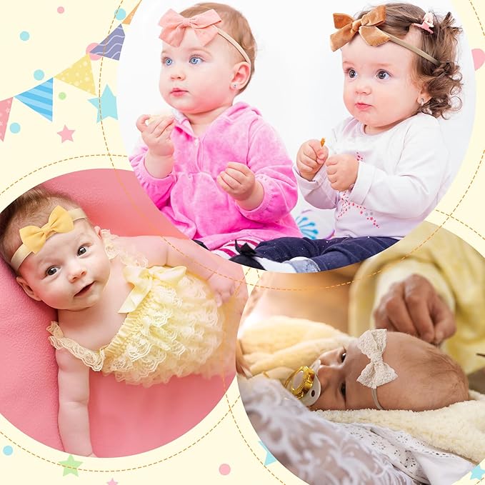 20 Pack Baby Girls Hair Bows Headbands Nylon Elastic Hair Bands Ribbon Bow Hair Accessories for Newborns Infants Toddlers Photo Props
