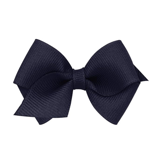 Wee Ones Girls' Classic Grosgrain Hair Bows with Plain Wrap Center, No-Slip Hair Clip, Handmade, Navy, Wee
