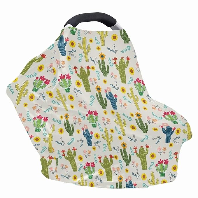 LedBack Cactus Flowers Car Seat Covers Canopy Cover - Multi-use Cover Carseat Canopy, Breathable Breastfeeding Cover, Easy to Clean