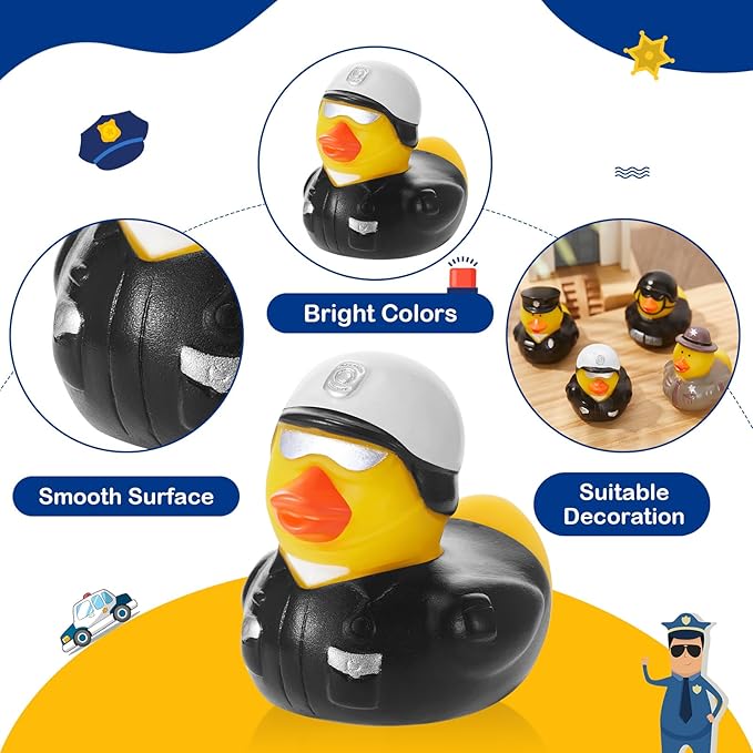 Deekin 24 Pcs Police Rubber Ducks Bulk 2 Inch Rubber Ducks Party Favor 250th Anniversary Decorations for Birthday Pool Party Occupation Cosplay 250th Anniversary