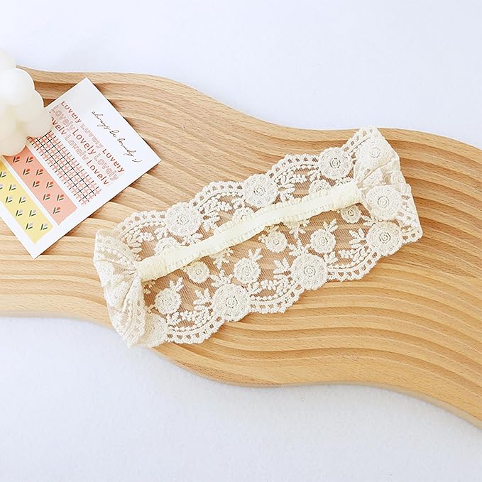 Lace White Bow-knot Baby Girls Headband Birthday Shower Infant Wrap Elastic Flower Baby Turban Hairband for Newborn Infant Toddler Kids (Flower, Elastic)