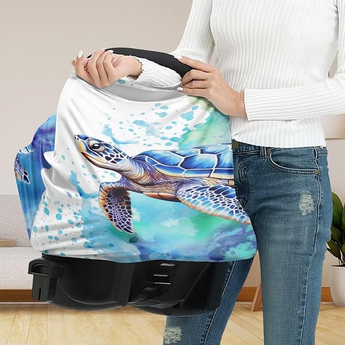ZFRXIGN Horse Nursing Covers for Breastfeeding and Car Seat Baby Car Seat Covers, Infant Stroller Cover, Carseat Canopy Carseat Cover Girls Blue Beach Sky