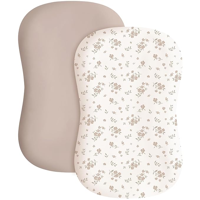 Konssy 2 Pack Baby Lounger Cover, Stretchy and Soft Newborn Lounger Cover, Infant Lounger Slipcover for Boys Girls, Covers Only (Blossom,Taupe)