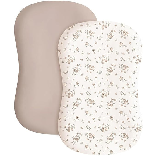 Konssy 2 Pack Baby Lounger Cover, Stretchy and Soft Newborn Lounger Cover, Infant Lounger Slipcover for Boys Girls, Covers Only (Blossom,Taupe)