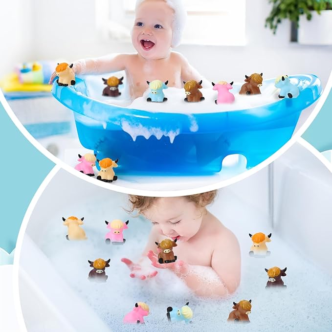 75 Pcs Highland Cow Rubber Duck Squeak and Floating Highland Cow Bath Toys for Spring Summer Shower Birthday Party (Color Mixing Highland Cows)