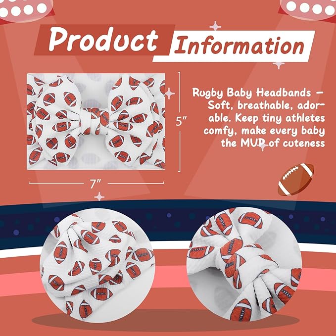 Football Baby Bow Headbands for Girls Super Bowl Infants Hair Accessories Toddlers Outfits for Sports Parties Baby Girl Football Outfit