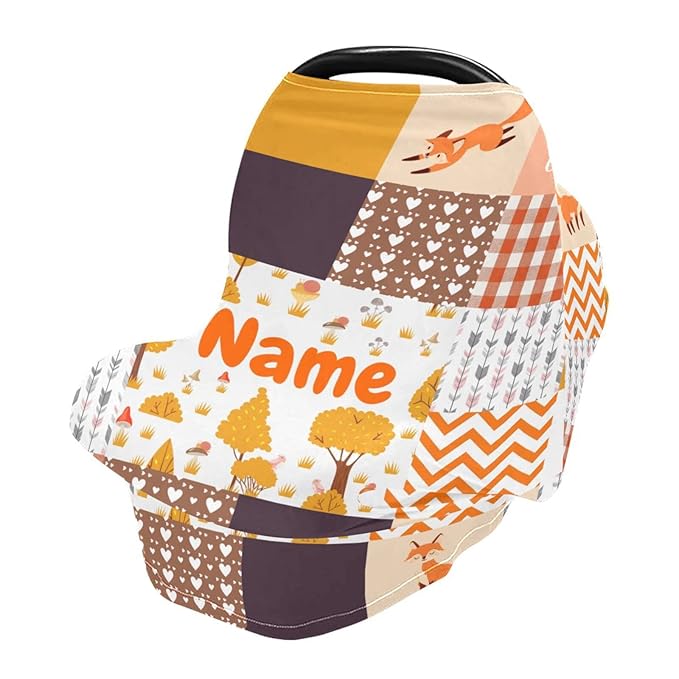 Personalized Baby Car Seat Cover for Boys Girls, Custom Nursing Covers for Breastfeeding with Name, Infant Stroller Cover, Baby Carseat Canopy for Newborn, Multiuse Car Seat Canopies, Cute Fox