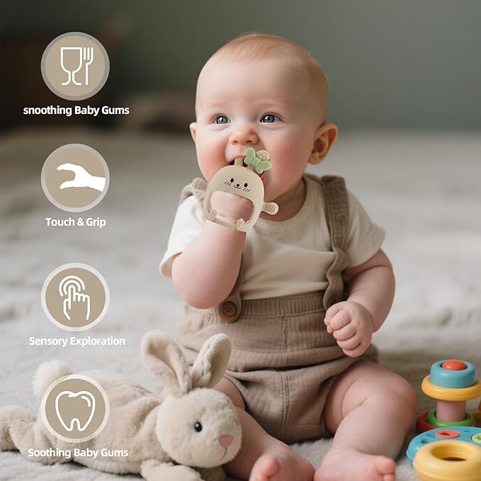 Chuya Bunny Baby Teether Toys,Teething Relief Textured Rabbits Silicone Chew Toys for 0-6 6-12 12-24 Months Baby Soothe Sore Gums BPA Free Easter Gifts