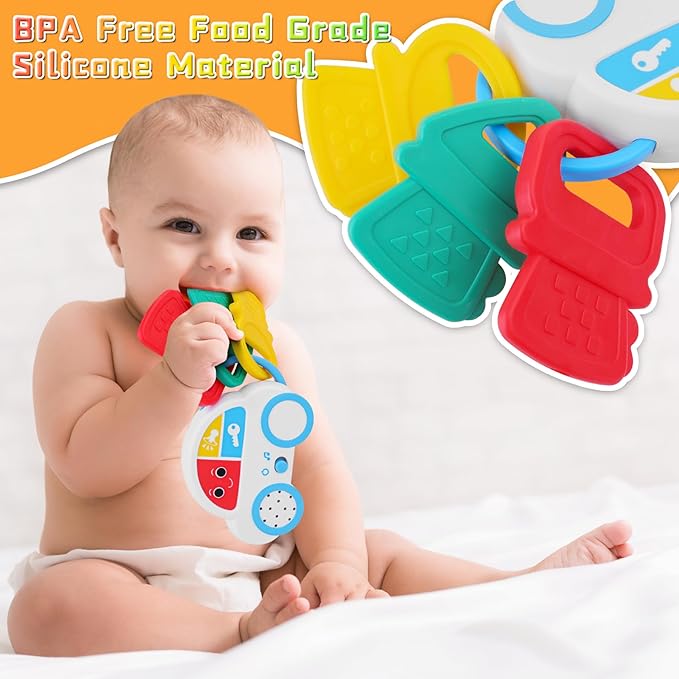 Baby Sensory Toys - 5PCS Baby Rattle Teething Toys Kits with Music, Infant Newborn Montessori Toys for Boys Girls 0-18 Months, Toddler Travel Toys Christmas