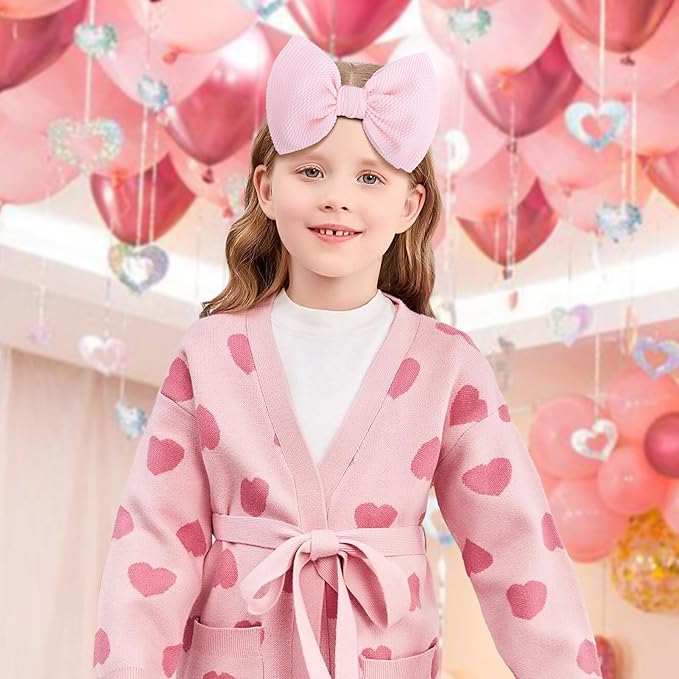Valentine's Day Baby Bow Headbands for Girls Handmade Pink Love Heart Soft Nylon Baby Hairbands Head Wrap Hair Accessories for Infant Toddler Kid 2Pcs