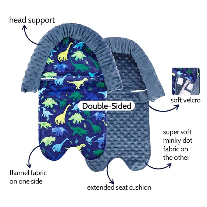 TANOFAR Baby Car Seat Head Support, Infant Car Seat Insert for Boys, Soft Newborn Carseat Cushion Fit for Car Seats, Stroller, Bouncers, Blue Dinosaur