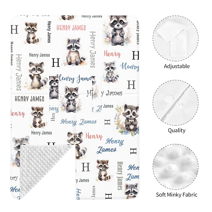 Personalized Winter Baby Car Seat Cover with Name Raccoon Winter Car Seat Cover for Baby Seat or Stroller Custom Infant Car Seat Covers Minky Blankets Nursing Cover Breastfeeding Scarf