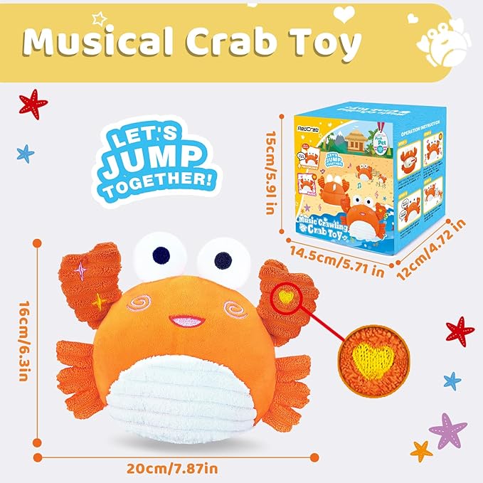 RedCrab Crawling Crab Baby Toy for 6-18 Months with 120+ Songs & Recording Feature,Musical Dancing Walking Bouncing Tummy Time Crab Toy for Infant 6-18 Months,Sensory Toys for Newborn Gifts