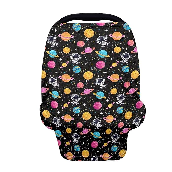 GIFTPUZZ Astronaut Planet Stretchy Nursing Cover for Breastfeeding, Baby Car Seat Cover, Infant Carseat Canopy Covers Scarf, Multiuse Stroller/High Chair Cover, All Weather Protection Baby Shower