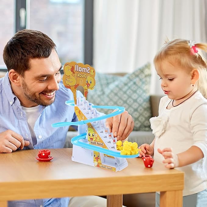Small Ducks Climbing Toys, Electric Llittle Duck Climbing Stairs Toy,Roller Coaster Toy Set with LED Flashing Lights & Music,Duck Track Slide Toy Gift for Toddlers Kids Age 3