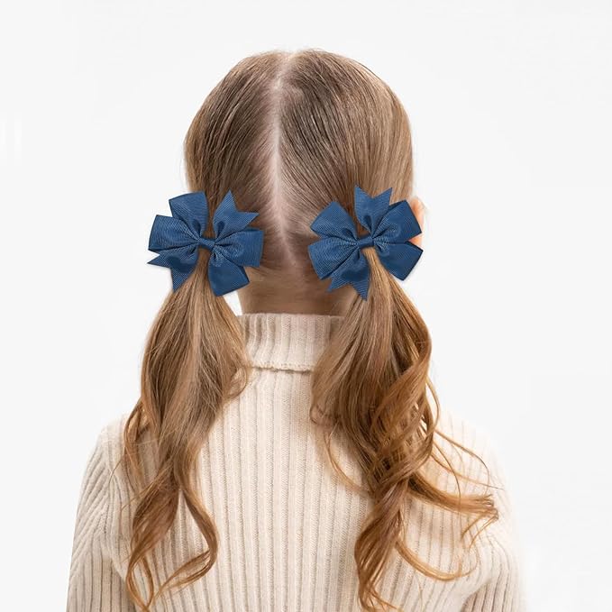 Choicbaby 3 Inches Hair Bows for Girls Navy Blue Grosgrain Ribbon Pinwheel Hair Bows Clips Toddler Hair Clips for Birthday Baby Shower Gifts 6 Pack Photo Props