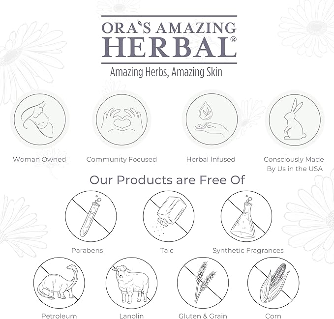 Baby Powder Talc-Free, Real Vanilla Amber Natural Scent, Cornstarch Free Arrowroot and Clay Based Powder, Synthetic Fragrance Free, Ora's Amazing Herbal, 2.5 oz 3 Pack
