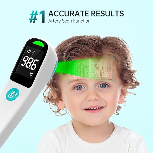 Thermometer for Adults and Kids, Automatic Measurement Within 1-3cm, Fast Accurate Baby Thermometer with Fever Alarm and Mute Mode, White