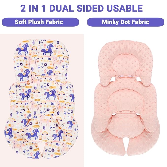 Infant Car Seat Insert Girls Boys, Soft Car Seat Head Support Baby & 2 Strap Pads, Preemie Newborn Carseat Insert Reversible Fits For Stroller, Baby Swing, Rocker, Bassinets, Bouncer, Unicorn