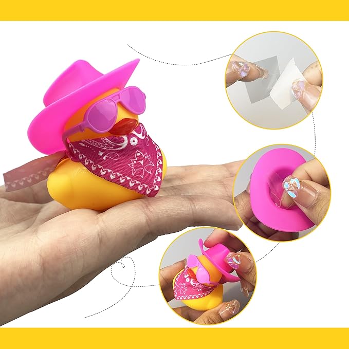 12 Sets Cowboy Ducks with Mini Hat Scarf and Sunglasses Mini Bath Duck Toys for Birthday Swimming Party Gift Favor Decorations