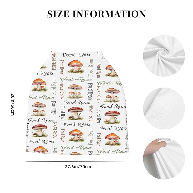 Personalized Car Seat Covers with Name, Mushroom Baby Canopy Carrier Cover, Breathable Breastfeeding Nursing Cover, Stretchy Multi-Use Infant Carseat Stroller Cover