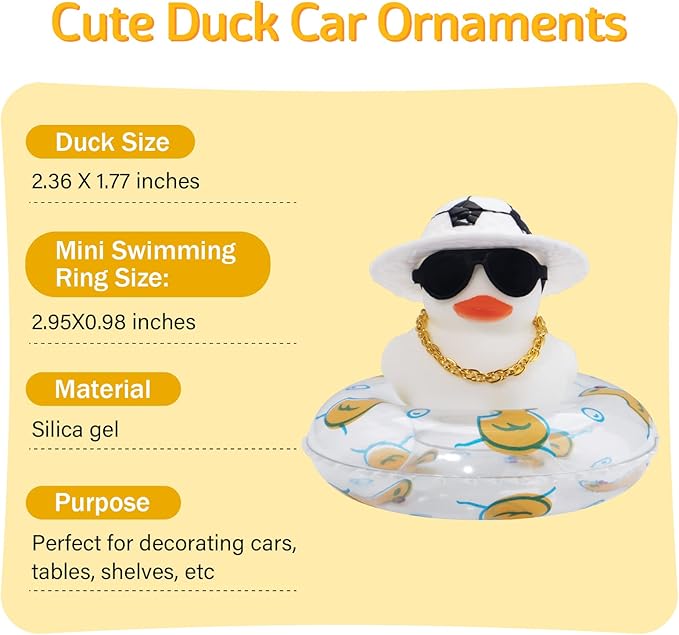 wonuu Car Accessories Rubber Ducks Dashboard Decorations Rubber Duck Pink Accessories Dashboard Duck Car Decorations Car Ducks for Dashboard, Football Hat&White