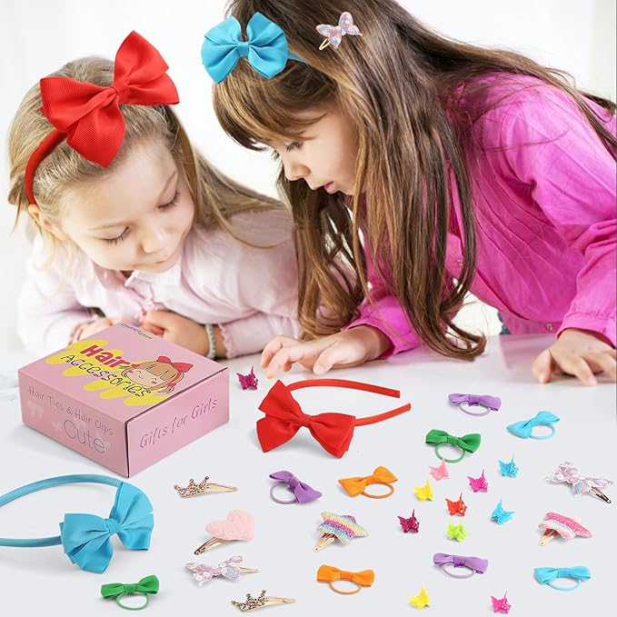 Little Girl Hair Accessories Set for Girls 4-6, Toddler Hair Bows for Kids Ages 4-8 8-10, Headbands Head Bands Hairbands Hair Stuff for 4 5 6 Year Old Young Girls 6-8, diademas para ninas Bow Gift Set