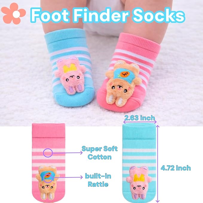 Easter Baby Wrist Rattle Socks and Foot Finder Set, Infant Girl Boy Toys for Babies 0-12 Months, Newborn Baby Shower Gifts Set