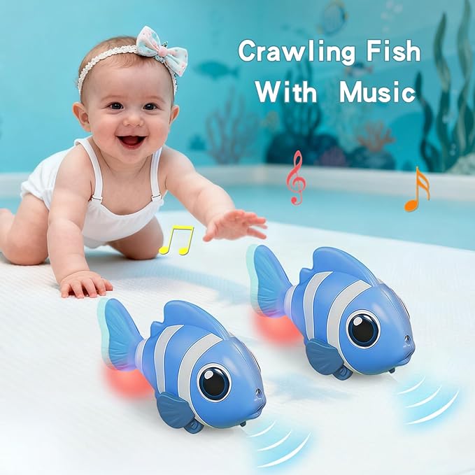 Gzsbaby Musical Baby Toy -Crawling Toy Sensory Tummy Time Toys for Boy Girl, Light-up Walking Dancing Moving Toys Learning Development Infant Toddler Birthday Gifts (Blue)