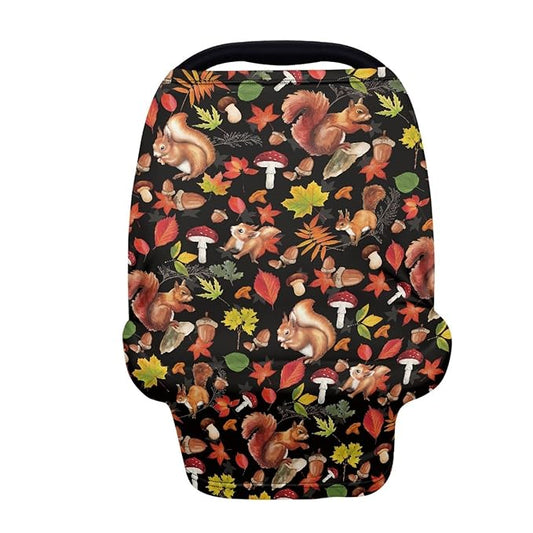Coldinair Fall Leaf and Squirrel Printed Nursing Cover for Mom Nut Pattern Nursing Scarf Breastfeeding Cover Ultra Soft Thanksgiving Day Mushroom Pattern Carseat Canopy Cover