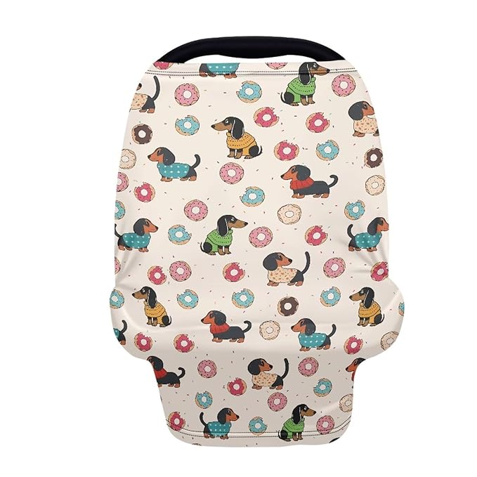 Biyejit Dachshund Doughnut Car Seat Canopy Breastfeeding Cover - Multi Use Baby Stroller and Carseat Cover, Breastfeeding Covers, Boys and Girls Shower Gifts