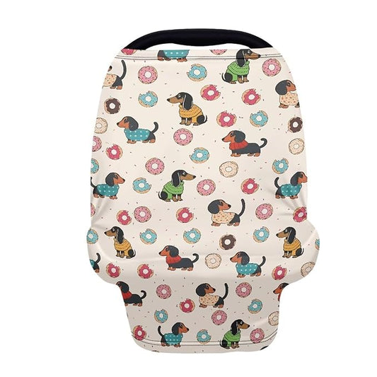 Biyejit Dachshund Doughnut Car Seat Canopy Breastfeeding Cover - Multi Use Baby Stroller and Carseat Cover, Breastfeeding Covers, Boys and Girls Shower Gifts