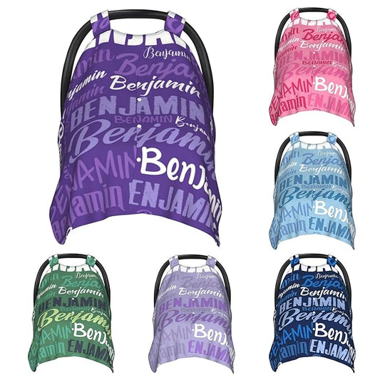 Personalized Baby Car Seat Canopy for Babies, Custom Name Baby Car Seats Covers for Girls Boys, Opening Minky Nursing Breastfeeding Cover for Infant, Carseat Canopies for Newborn (Purple)