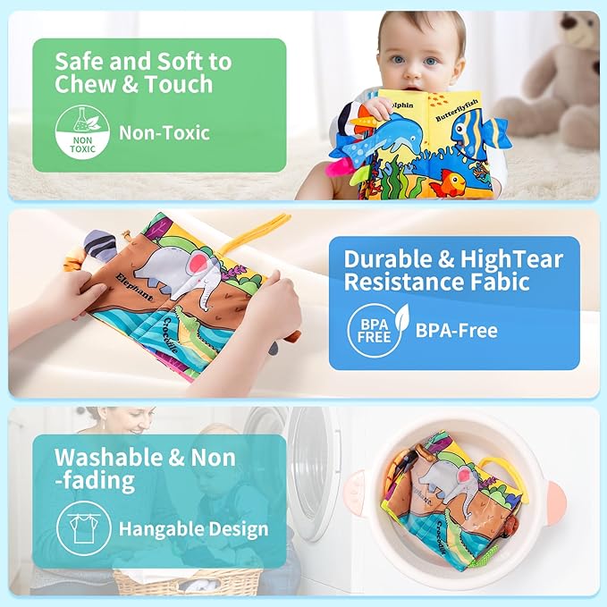 2-Pack Baby Books 0-6 Months, Crinkle Books for Babies, Touch and Feel Sensory Cloth Book 6-12 Months, Tummy Time Toys, Baby Toys for Newborn 6 Pages Pink - Easter Gifts