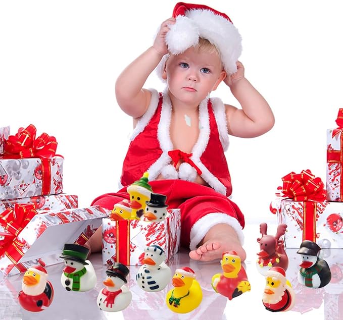 Anditoy 24 Pack Christmas Rubber Ducks Bath Toys for Kids Boys Girls Toddlers Christmas Party Favors Stocking Stuffers Gifts